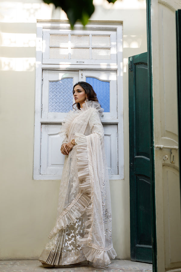 Wahajmkhan | Bahar Begum Formals | IVORY SARI PANTS - Pakistani Clothes for women, in United Kingdom and United States