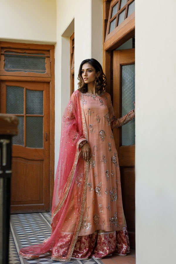 Wahajmkhan | Bahar Begum Formals | PEACH CORAL BAHAR OUTFIT - Pakistani Clothes for women, in United Kingdom and United States