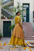 Wahajmkhan | Bahar Begum Formals | MUSTARD LAYERED LEHNGA CHOLI - Pakistani Clothes for women, in United Kingdom and United States