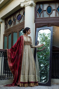 Wahajmkhan | Bahar Begum Formals | IVORY & MAROON BEGUM PESHWAS - Pakistani Clothes for women, in United Kingdom and United States