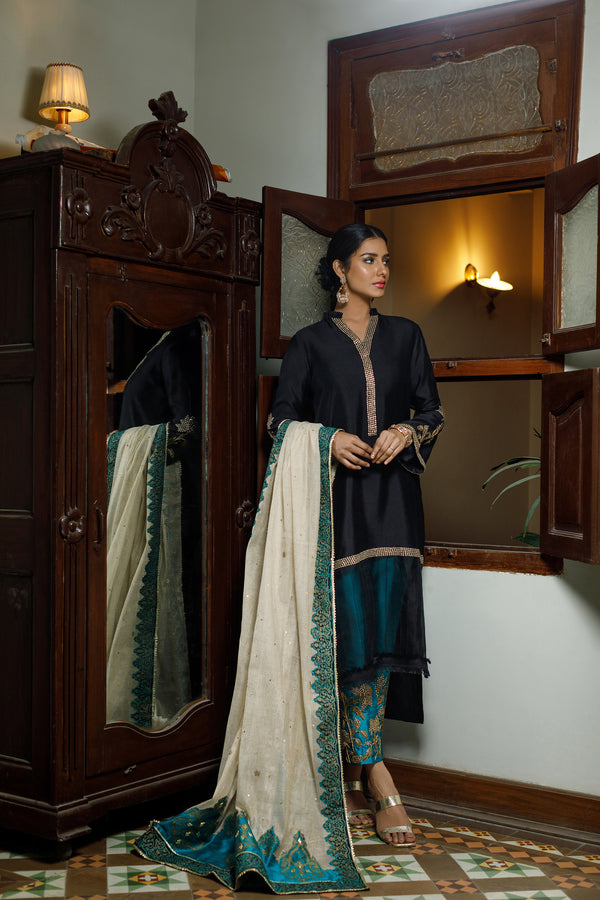 Wahajmkhan | Bahar Begum Formals | BLACK TURQUOISE BEGUM JORA - Pakistani Clothes for women, in United Kingdom and United States