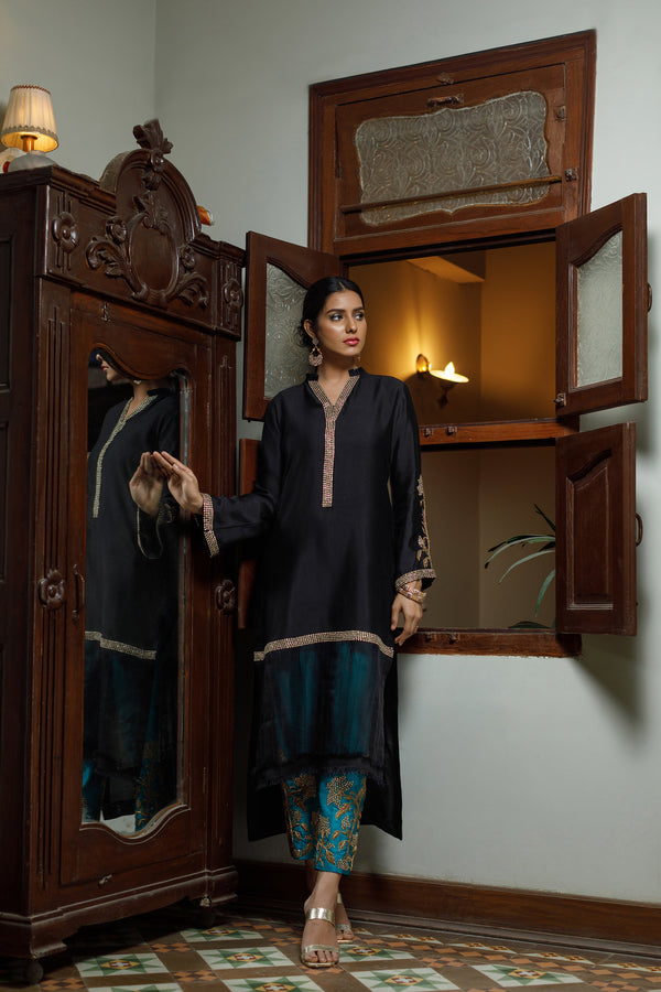 Wahajmkhan | Bahar Begum Formals | BLACK TURQUOISE BEGUM JORA - Pakistani Clothes for women, in United Kingdom and United States