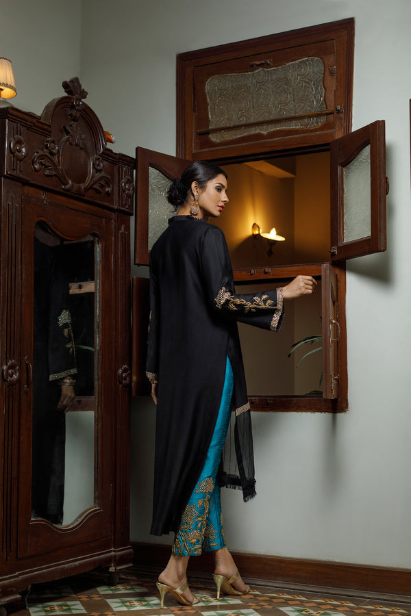 Wahajmkhan | Bahar Begum Formals | BLACK TURQUOISE BEGUM JORA - Pakistani Clothes for women, in United Kingdom and United States