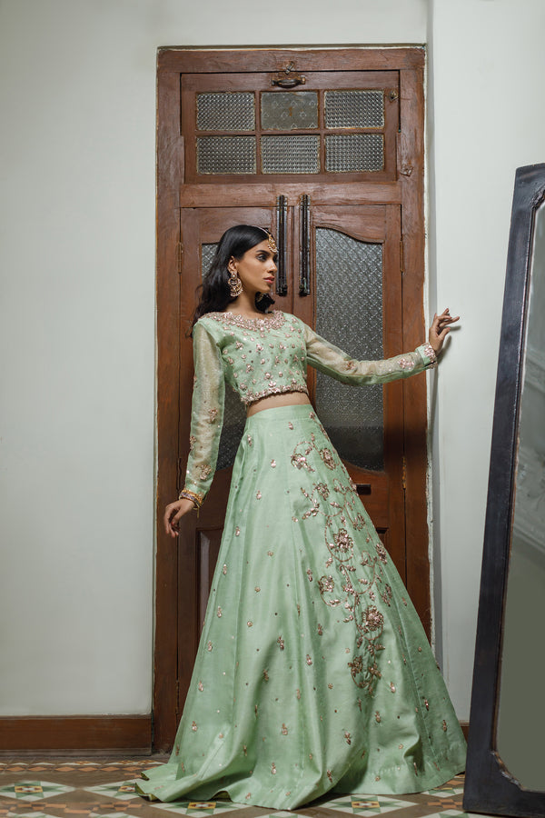 Wahajmkhan | Bahar Begum Formals | MINT BAHAR LEHNGA - Pakistani Clothes for women, in United Kingdom and United States