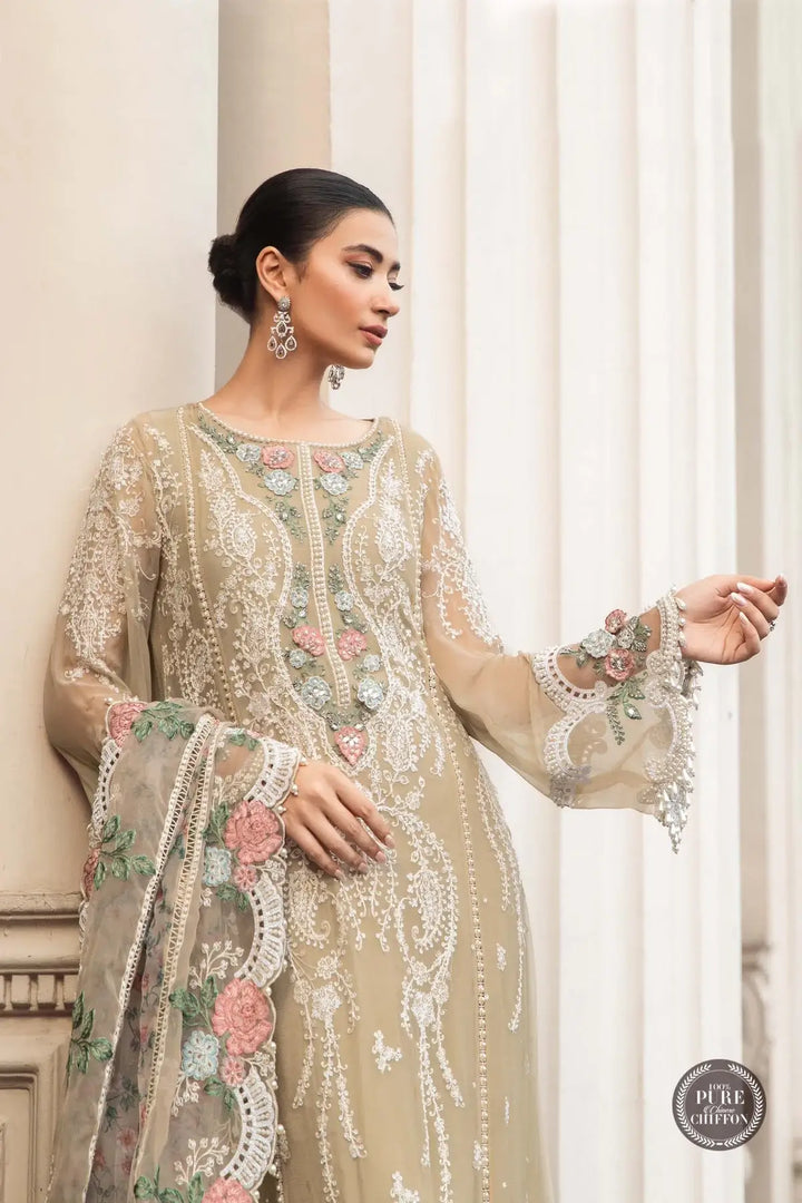 Maria B | Luxury Chiffon Collection | Coffee - Pakistani Clothes for women, in United Kingdom and United States