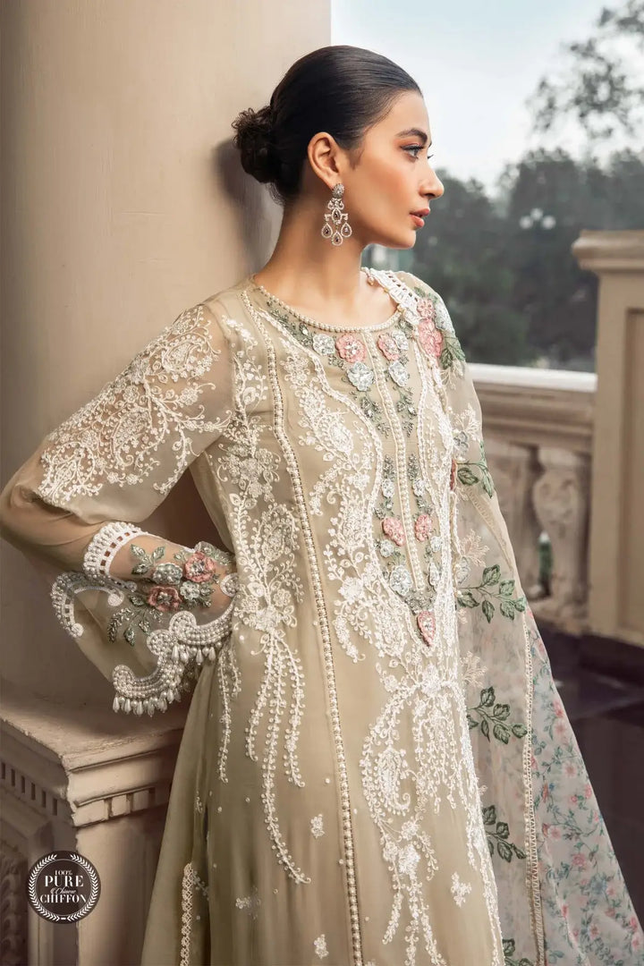 Maria B | Luxury Chiffon Collection | Coffee - Pakistani Clothes for women, in United Kingdom and United States