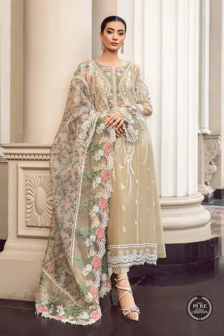 Maria B | Luxury Chiffon Collection | Coffee - Pakistani Clothes for women, in United Kingdom and United States