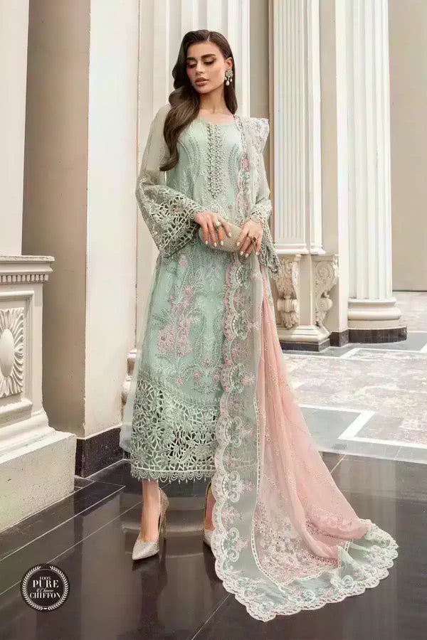 Maria B | Luxury Chiffon Collection | Mint Green - Hoorain Designer Wear - Pakistani Ladies Branded Stitched Clothes in United Kingdom, United states, CA and Australia