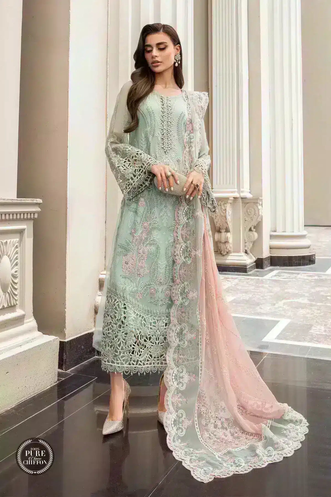 Maria B | Luxury Chiffon Collection | Mint Green - Pakistani Clothes for women, in United Kingdom and United States