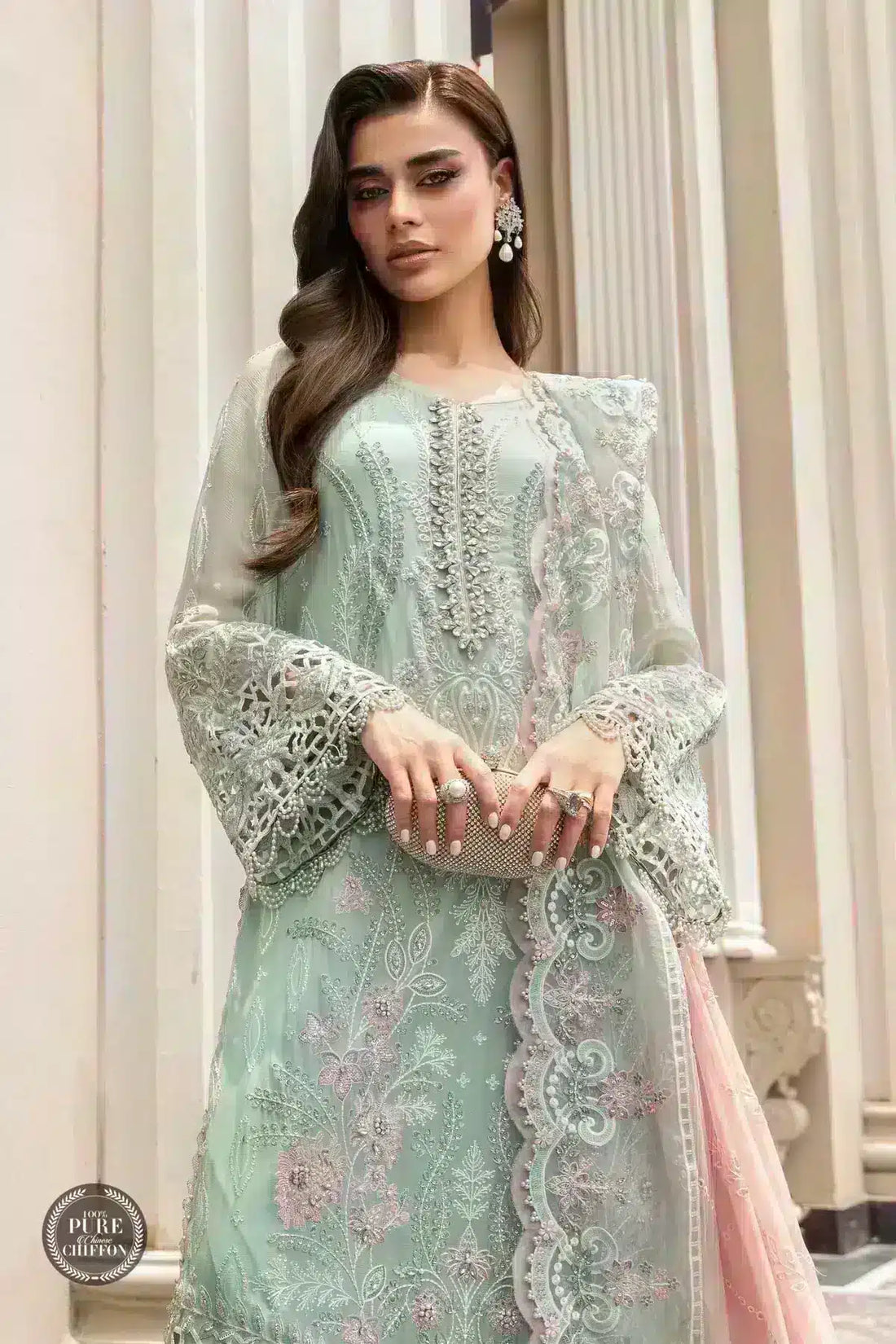 Maria B | Luxury Chiffon Collection | Mint Green - Pakistani Clothes for women, in United Kingdom and United States