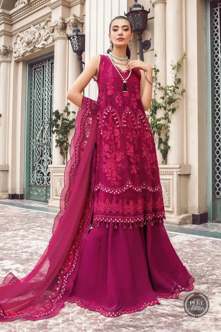 Maria B | Luxury Chiffon Collection | Magenta Pink - Pakistani Clothes for women, in United Kingdom and United States