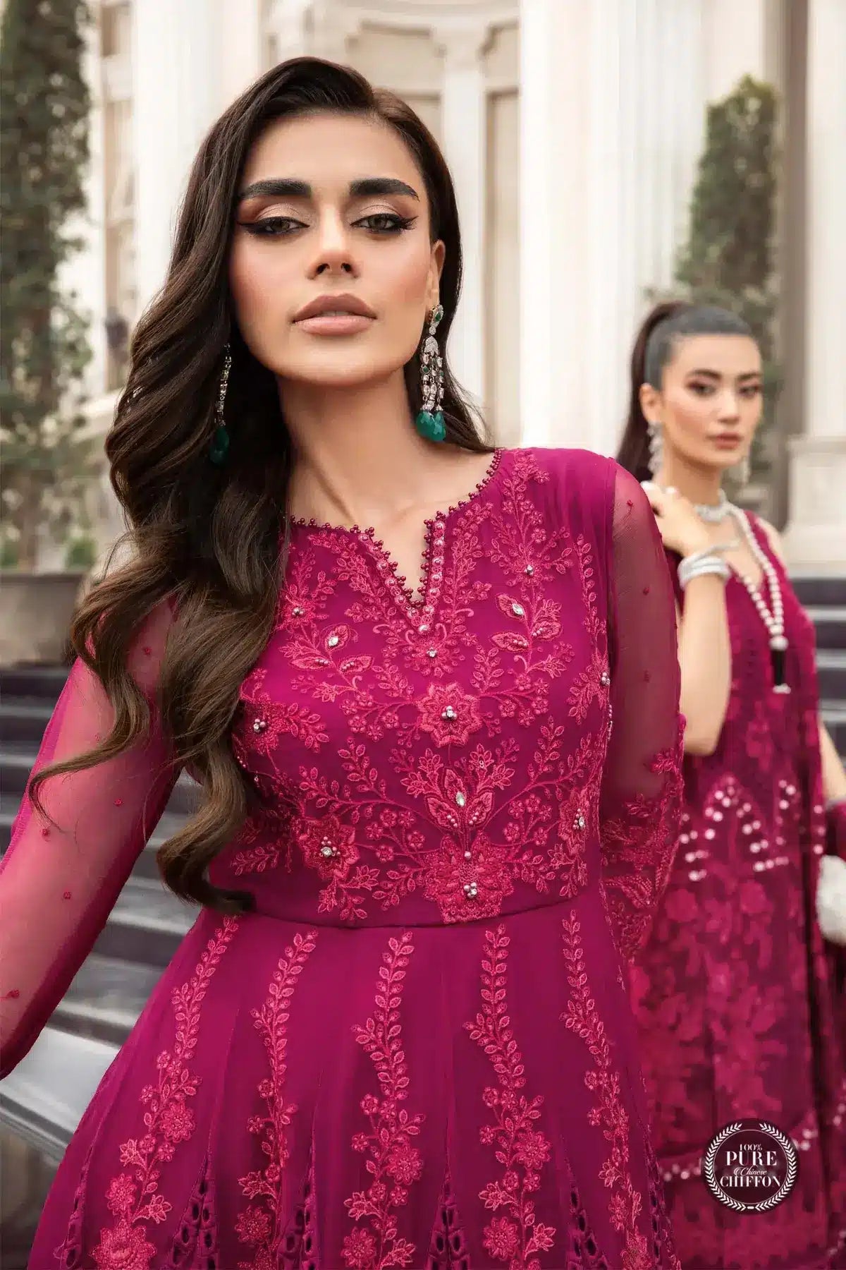 Maria B | Luxury Chiffon Collection | Magenta Pink - Pakistani Clothes for women, in United Kingdom and United States