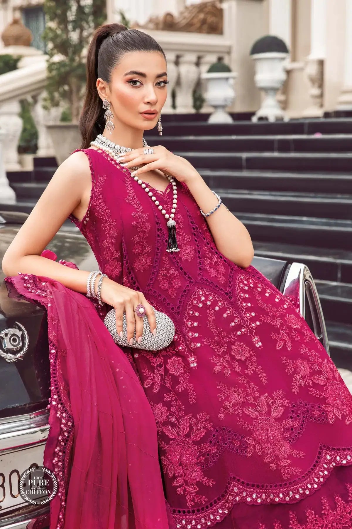 Maria B | Luxury Chiffon Collection | Magenta Pink - Pakistani Clothes for women, in United Kingdom and United States