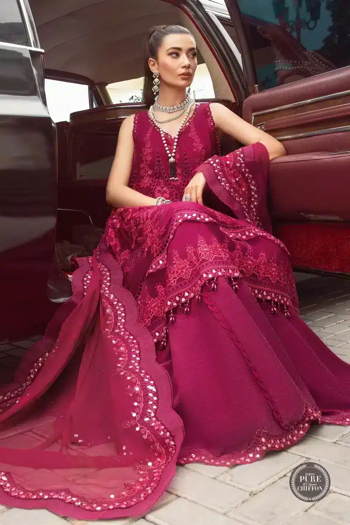 Maria B | Luxury Chiffon Collection | Magenta Pink - Pakistani Clothes for women, in United Kingdom and United States