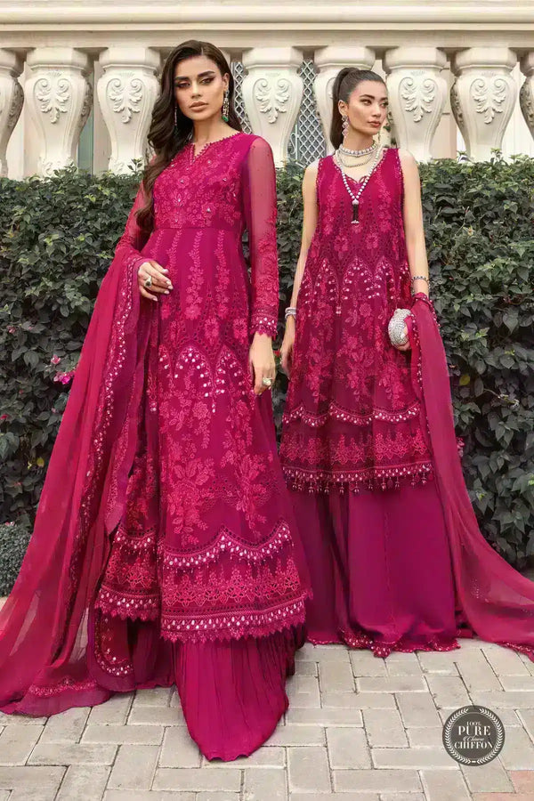 Maria B | Luxury Chiffon Collection | Magenta Pink - Hoorain Designer Wear - Pakistani Ladies Branded Stitched Clothes in United Kingdom, United states, CA and Australia