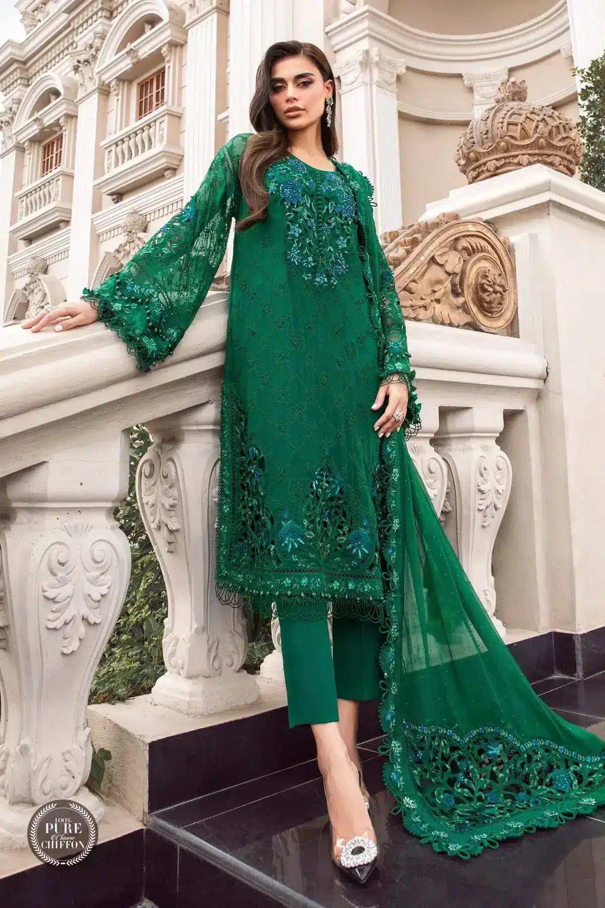 Maria B | Luxury Chiffon Collection | Emerald Green - Pakistani Clothes for women, in United Kingdom and United States