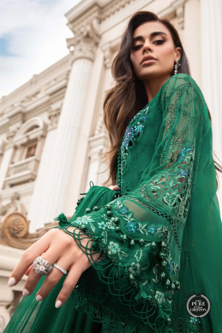 Maria B | Luxury Chiffon Collection | Emerald Green - Hoorain Designer Wear - Pakistani Ladies Branded Stitched Clothes in United Kingdom, United states, CA and Australia