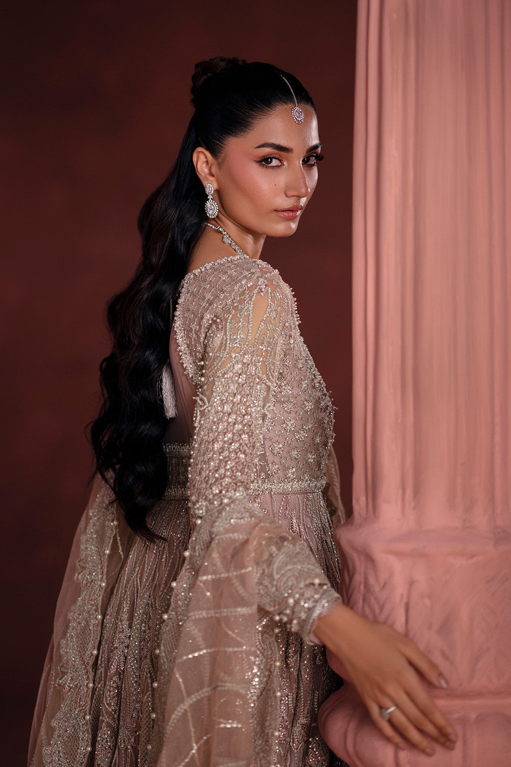 open lace back dress Heavy Long Tail Walima Maxi