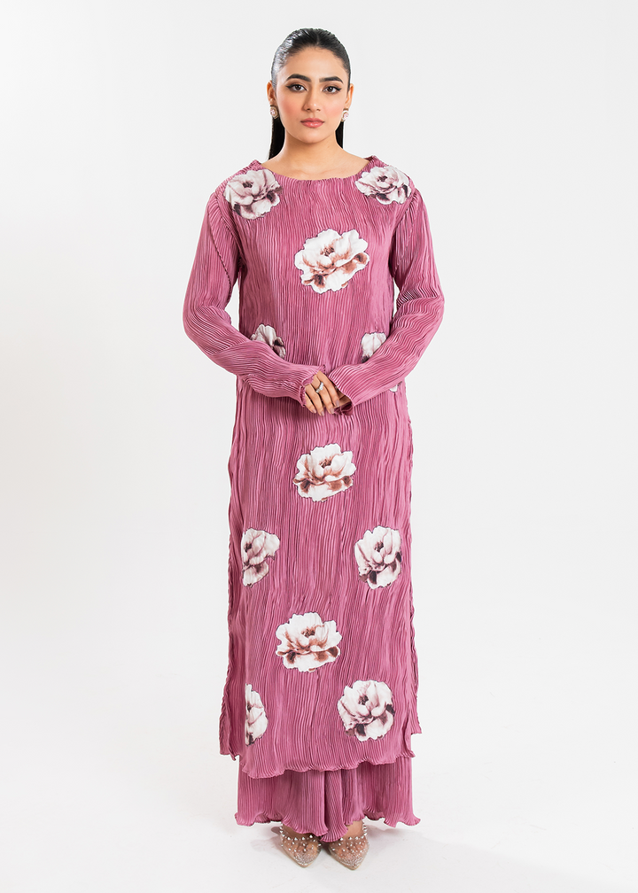Maria Osama Khan | Claire Pleated Silk | Rosy - Hoorain Designer Wear - Pakistani Ladies Branded Stitched Clothes in United Kingdom, United states, CA and Australia