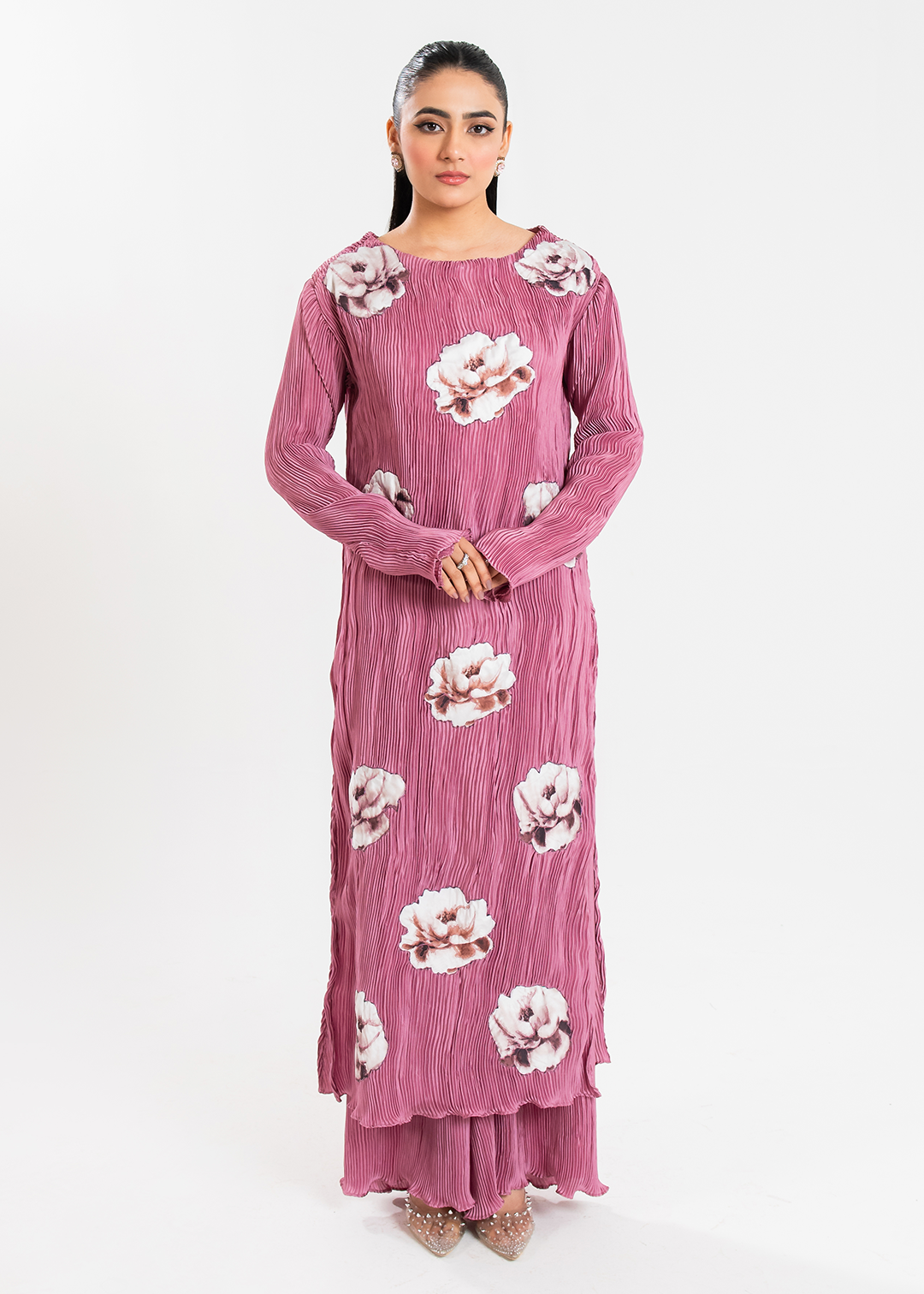 Maria Osama Khan | Claire Pleated Silk | Rosy - Pakistani Clothes for women, in United Kingdom and United States