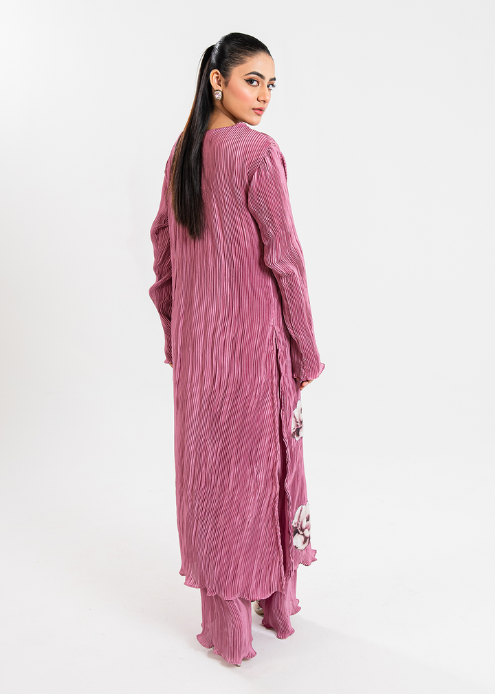 Maria Osama Khan | Claire Pleated Silk | Rosy - Hoorain Designer Wear - Pakistani Ladies Branded Stitched Clothes in United Kingdom, United states, CA and Australia