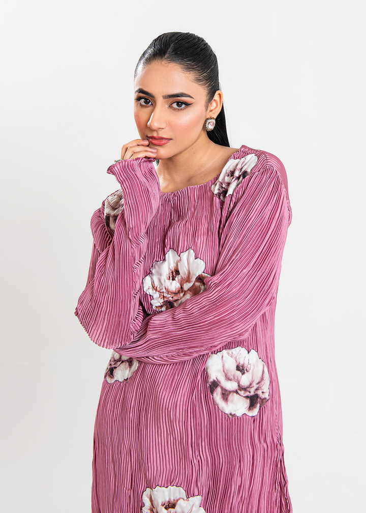 Maria Osama Khan | Claire Pleated Silk | Rosy - Hoorain Designer Wear - Pakistani Designer Clothes for women, in United Kingdom, United states, CA and Australia