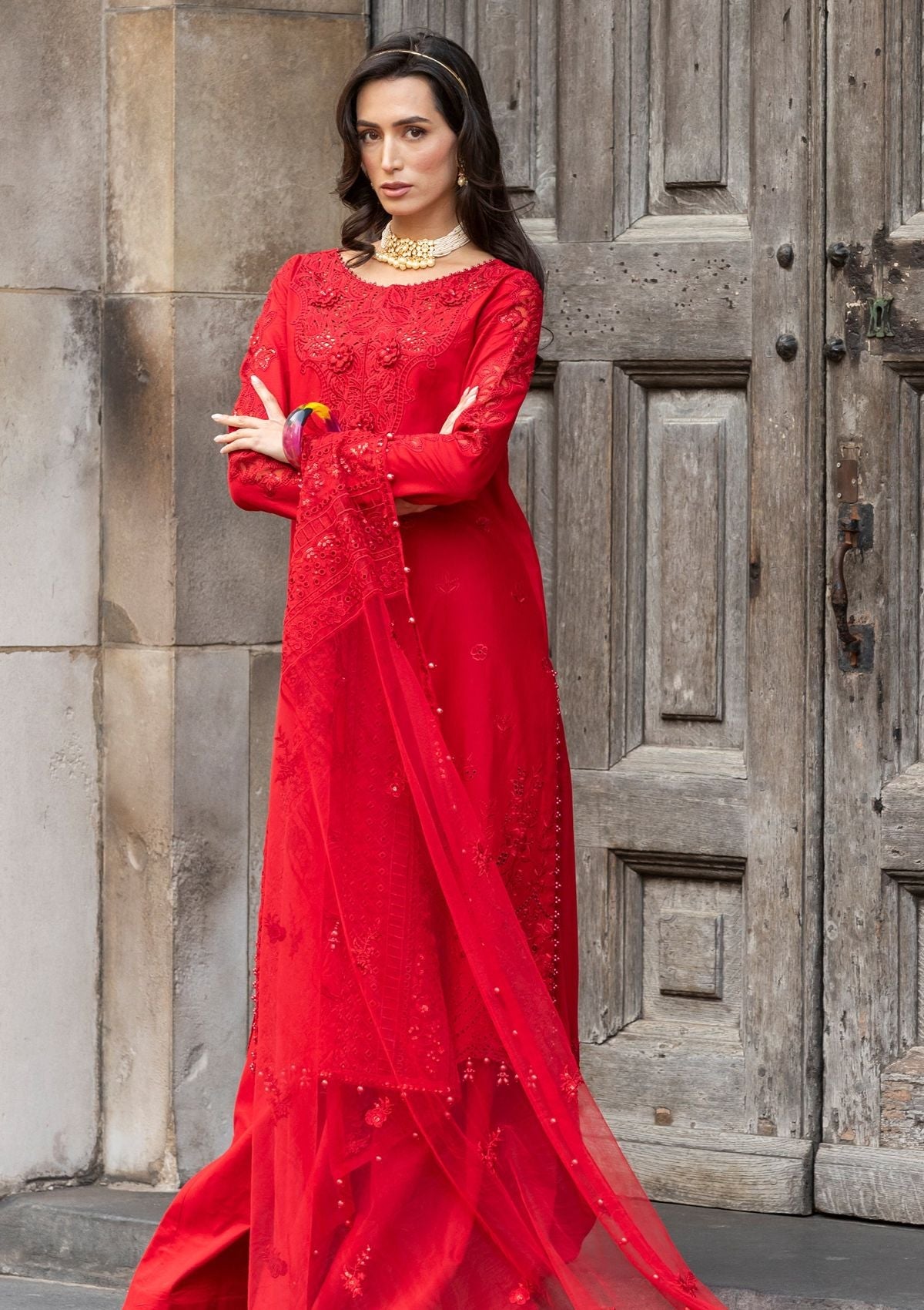 Meem | Luxury Eid Lawn 24 | MD-10 RED - Pakistani Clothes for women, in United Kingdom and United States