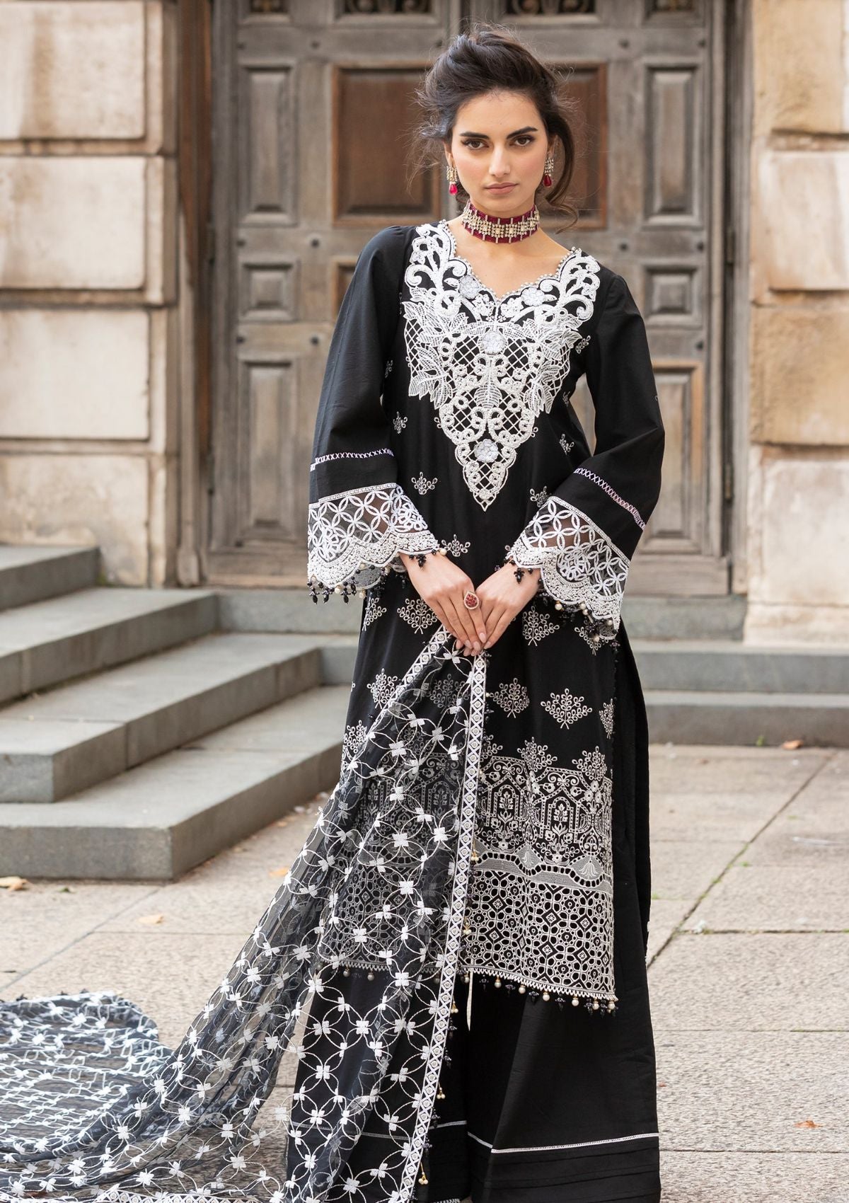 Meem | Luxury Eid Lawn 24 | MD-01 BLACK - Pakistani Clothes for women, in United Kingdom and United States