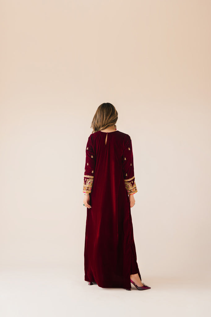 Sammy K | Velvet Festive Edit | Maroon Maxi velvet Outfit