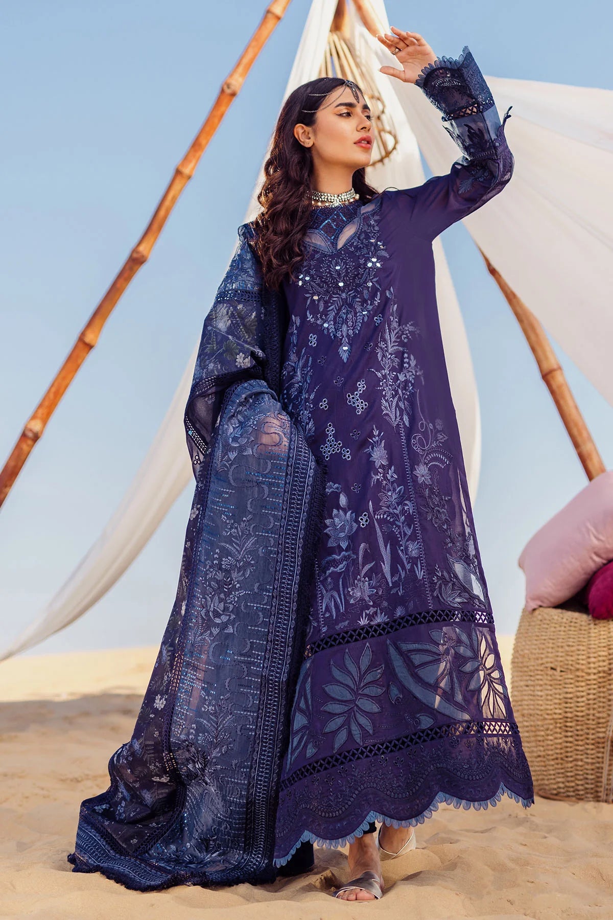 Nureh | Sehra Swiss Voil Lawn | NILE BLUE - NE-77 - Pakistani Clothes for women, in United Kingdom and United States