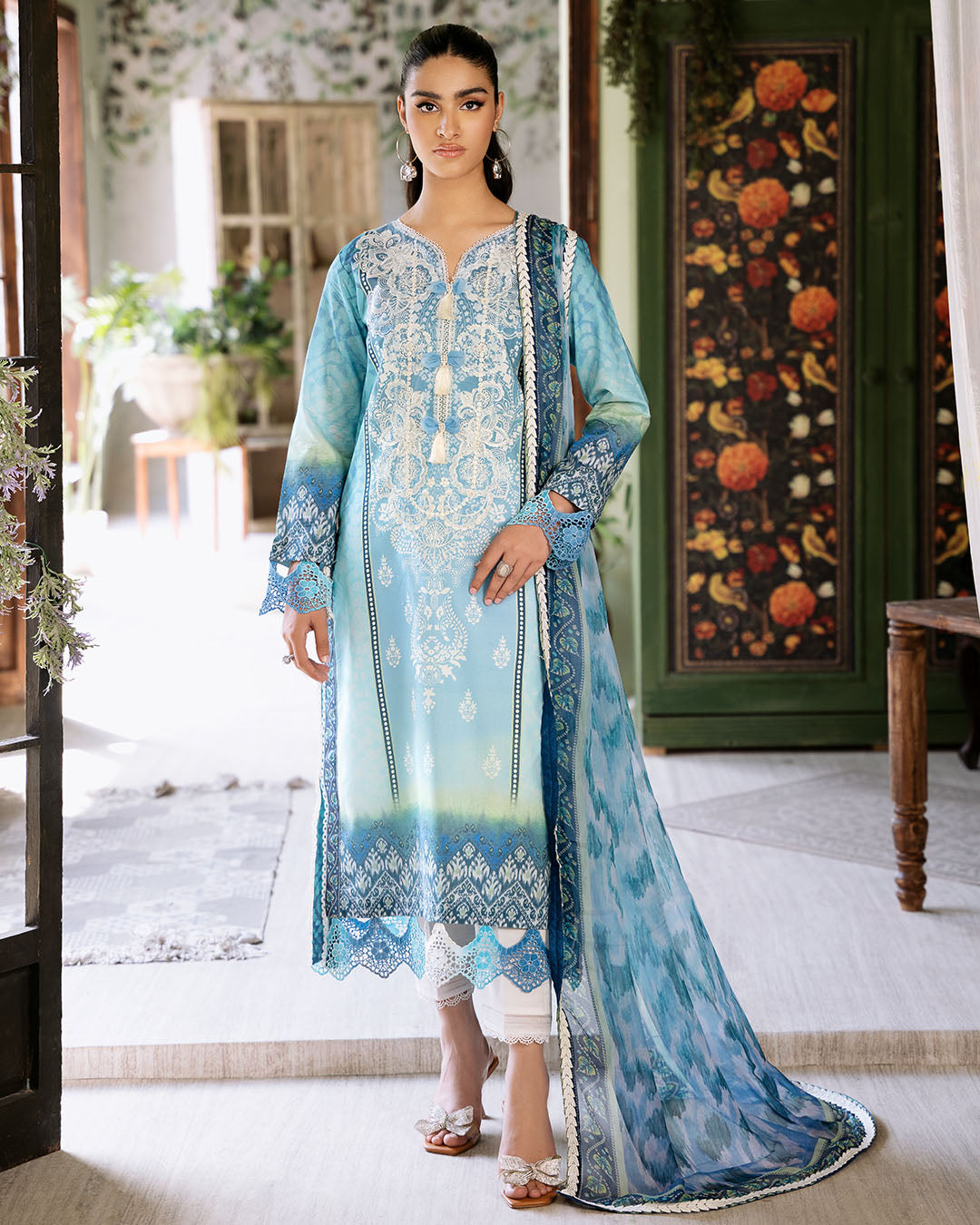 Roheenaz | Flora Printed Lawn | Azure - Pakistani Clothes for women, in United Kingdom and United States