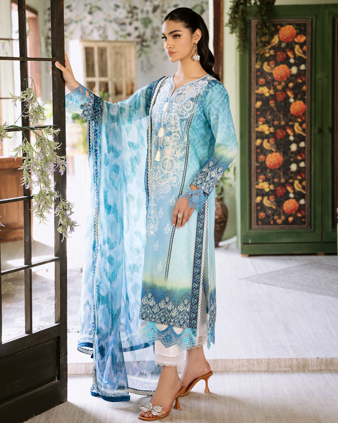 Roheenaz | Flora Printed Lawn | Azure - Pakistani Clothes for women, in United Kingdom and United States