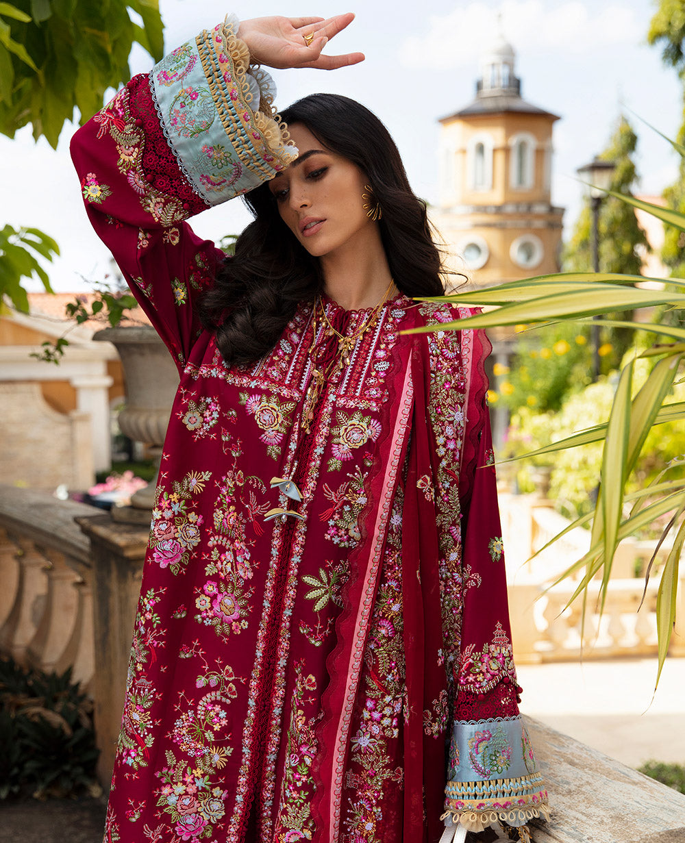 Republic Womenswear | Ilana Eid Luxury Lawn | Rouge - Pakistani Clothes for women, in United Kingdom and United States