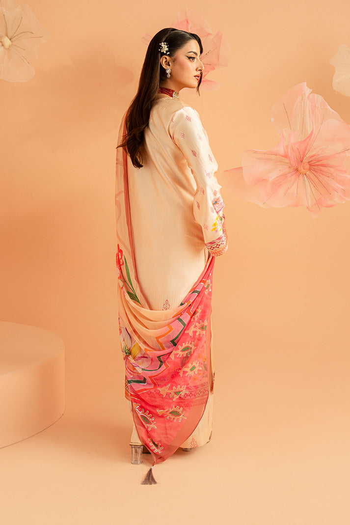 Imrozia Premium | Amelia Printed Silk | SP-152 Peach Étoile