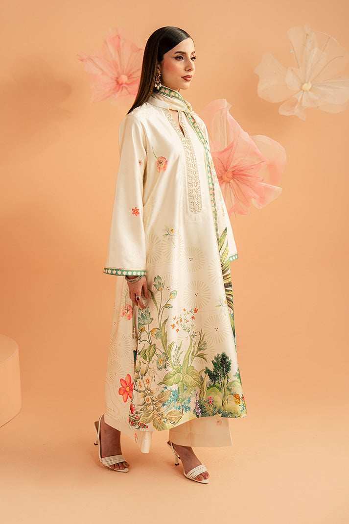 Imrozia Premium | Amelia Printed Silk | SP-153 Ivory Botanica