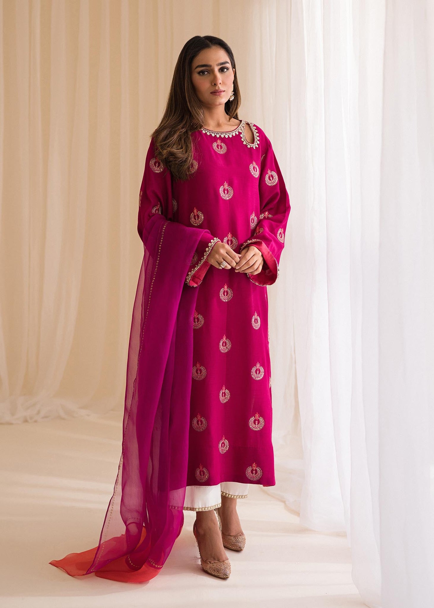 Sadaf Fawad Khan | Lyla Festive Pret | Punchy Pink - Pakistani Clothes for women, in United Kingdom and United States