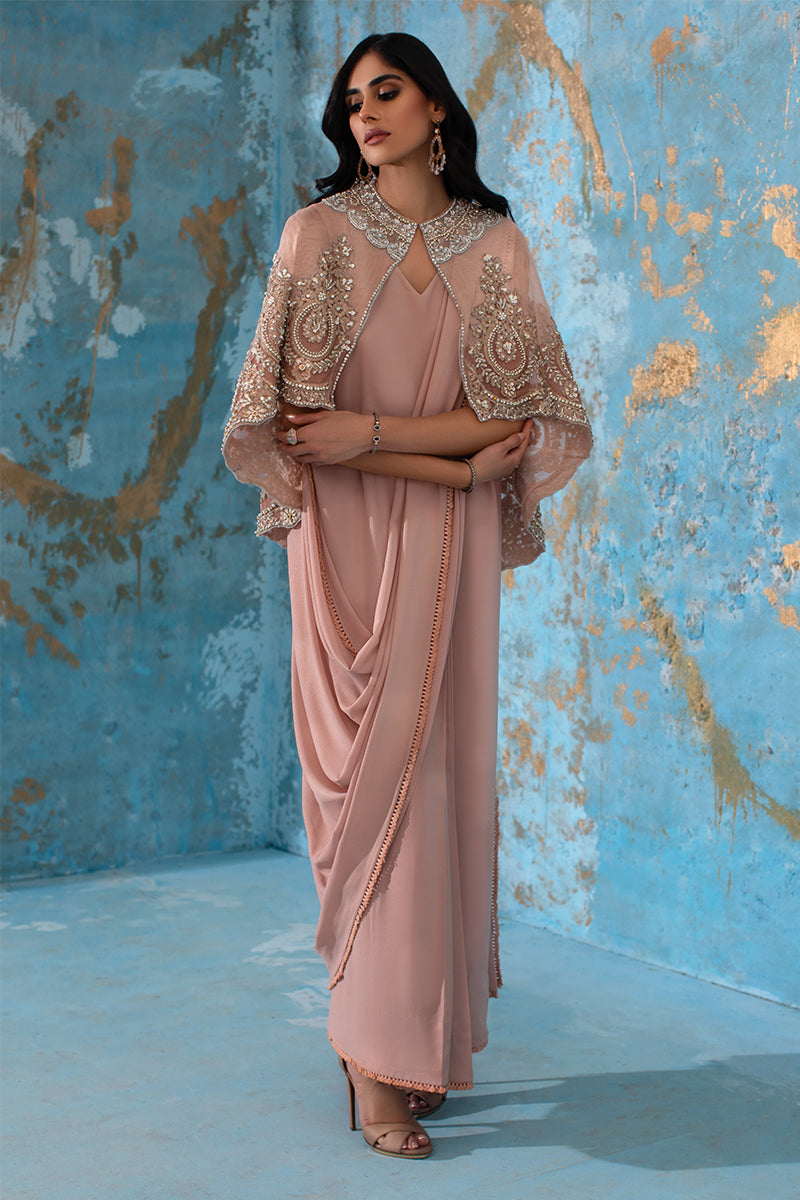 Wardha Saleem | Luxury Pret Fusion Wear | ROSALIE - FORMAL CAPE WITH DRAPE (2 PC)