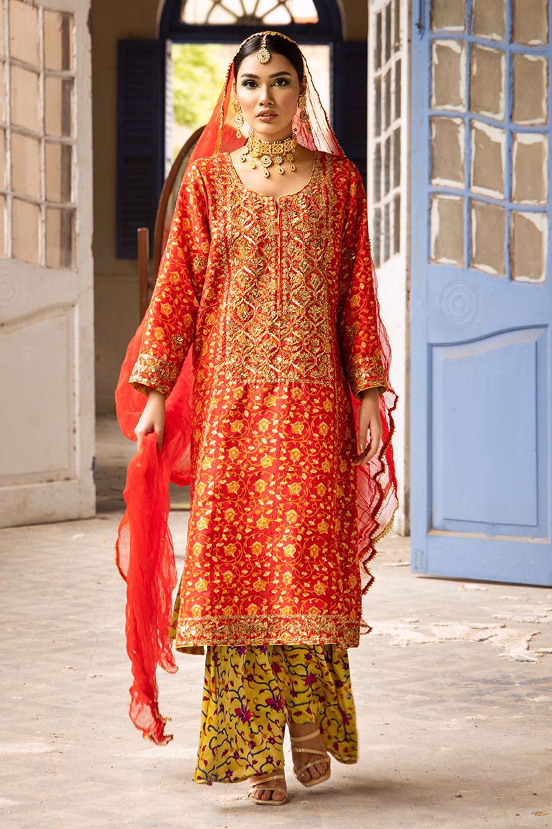 The Pink Tree Company | Wedding Wear | TANGERINE IN RED - Pakistani Clothes for women, in United Kingdom and United States