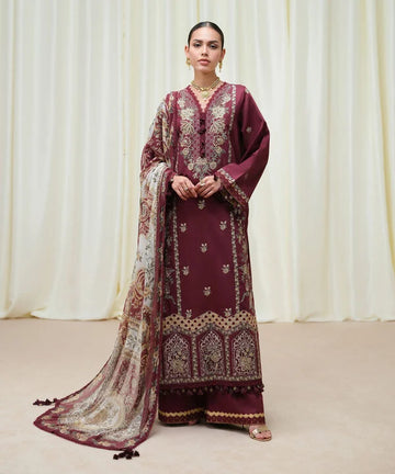 Sapphire | Fall Winter 25 |3 Piece - Embroidered Cotton Satin Suit U3PESD25V616