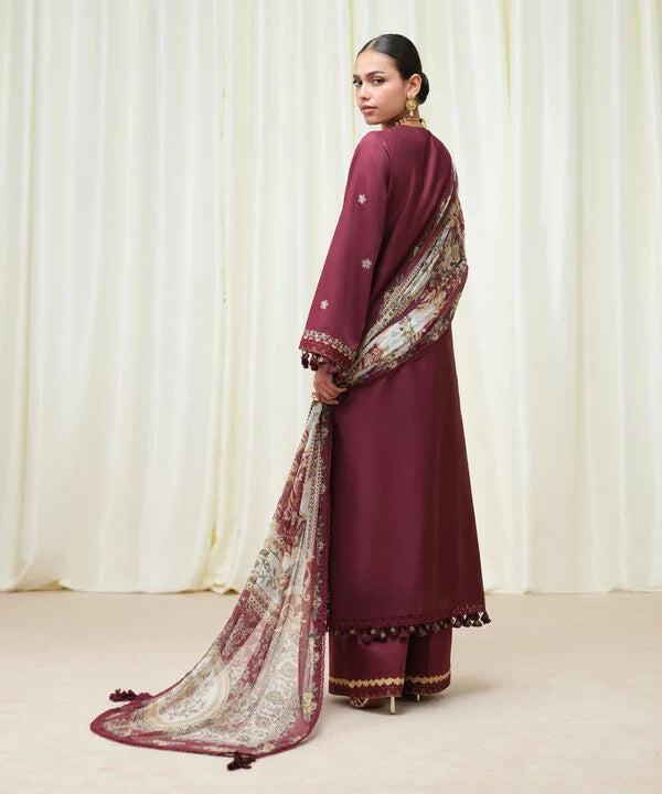 Sapphire | Fall Winter 25 |3 Piece - Embroidered Cotton Satin Suit U3PESD25V616