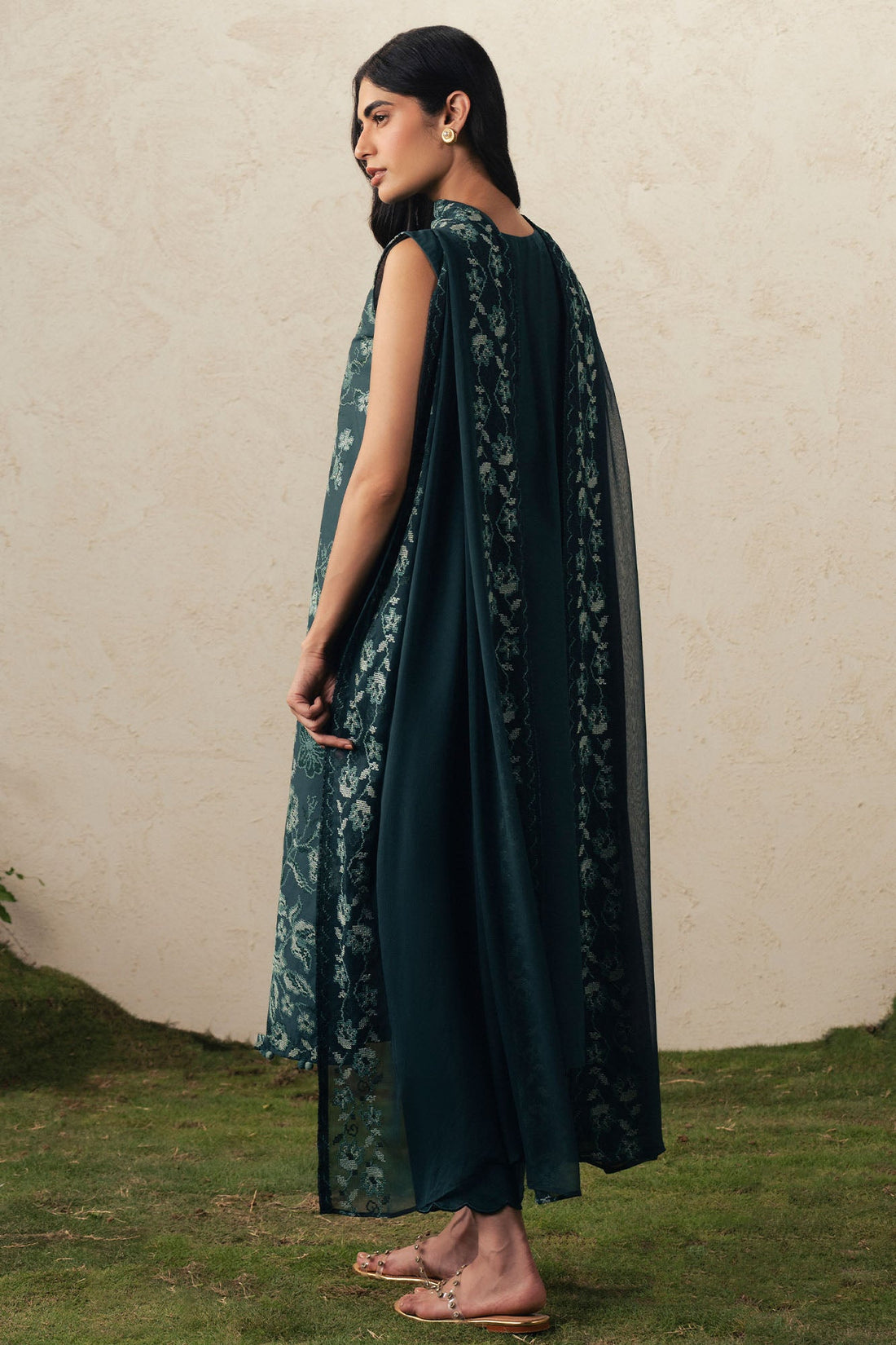 Cross Stitch | The Moonsoon Edit 26 | EMERALD TEAL-3PC EMBROIDERED SUIT