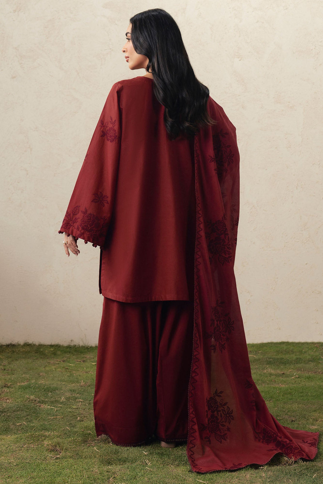 Cross Stitch | The Moonsoon Edit 26 | CRIMSON BLOOM-3PC EMBROIDERED SUIT