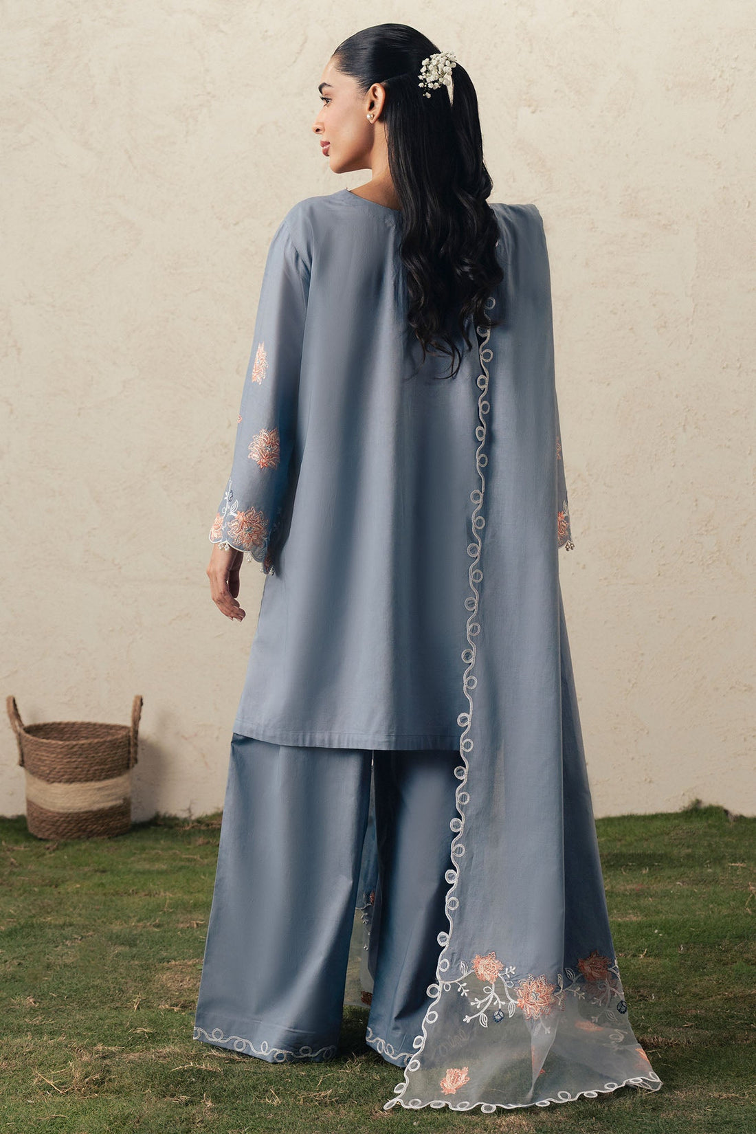 Cross Stitch | The Moonsoon Edit 26 | SAFRON SKY-3PC EMBROIDERED SUIT