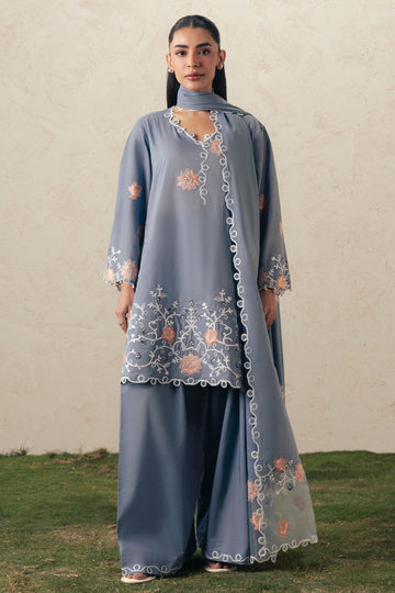 Cross Stitch | The Moonsoon Edit 26 | SAFRON SKY-3PC EMBROIDERED SUIT