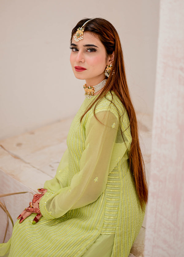 Sahane | Luxury Lawn and Formal Dresses | CT 12001 - Mystic Mirage Lime green - LUXE PRET