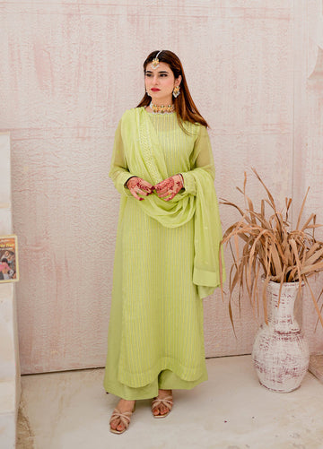 Sahane | Luxury Lawn and Formal Dresses | CT 12001 - Mystic Mirage Lime green - LUXE PRET