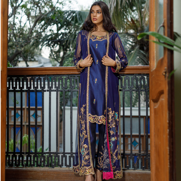 Wahajmkhan | Bahar Begum Formals | NAVY BEGUM JACKET - Pakistani Clothes for women, in United Kingdom and United States