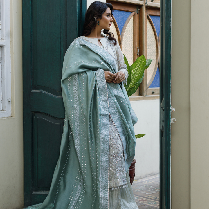 Wahajmkhan | Bahar Begum Formals | SILVER MINT BAHAR JORA - Pakistani Clothes for women, in United Kingdom and United States