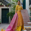 Wahajmkhan | Bahar Begum Formals | MUSTARD LAYERED LEHNGA CHOLI - Pakistani Clothes for women, in United Kingdom and United States