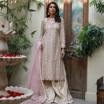 Wahajmkhan | Bahar Begum Formals | IVORY ROSE GOLD GOTTA JORA - Pakistani Clothes for women, in United Kingdom and United States